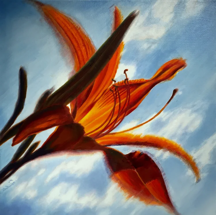 orange bliss, 20 x 20 in, oil on canvas. Painting by Reinhold Schwenk.