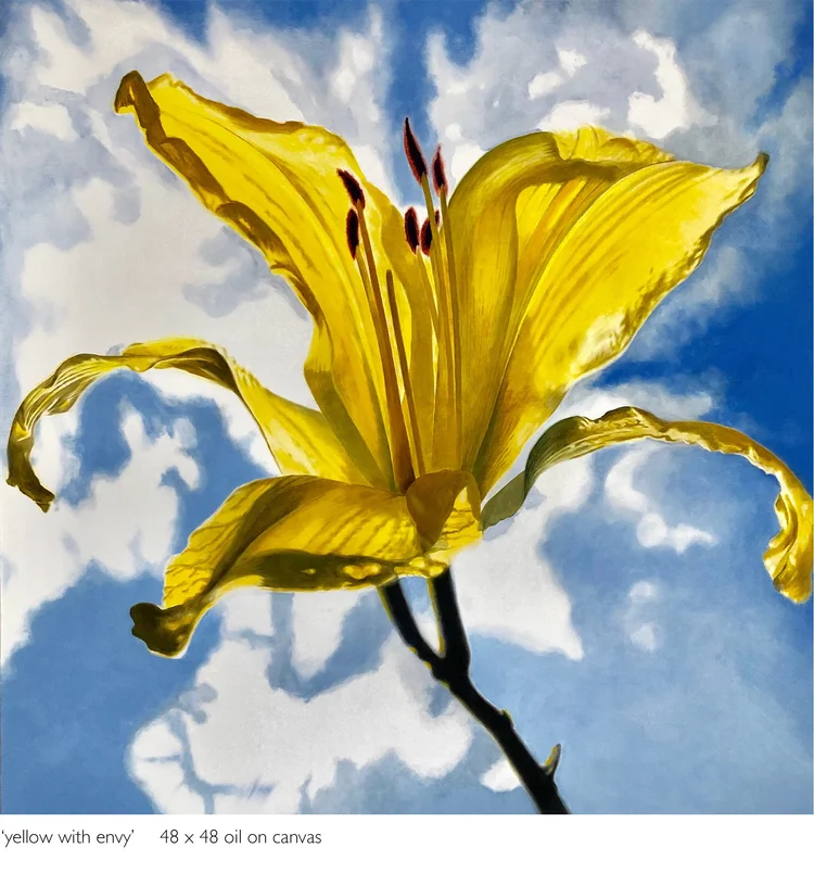 yellow with envy, 48 x 48 in, oil on canvas. Painting by Reinhold Schwenk.