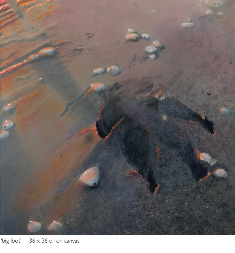 big foot, 36 x 36 in, oil on canvas. Painting by Reinhold Schwenk.