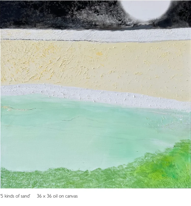 5 kinds of sand, 36 x 36 in, oil on canvas. Painting by Reinhold Schwenk.