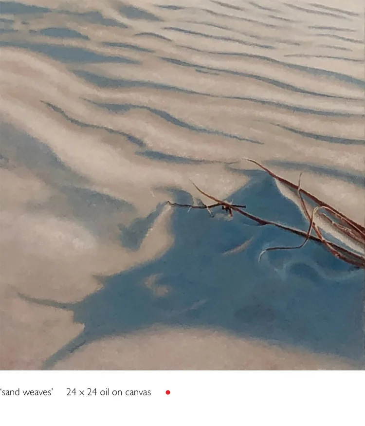 sand weaves, 24 x 24 in, oil on canvas. Painting by Reinhold Schwenk.