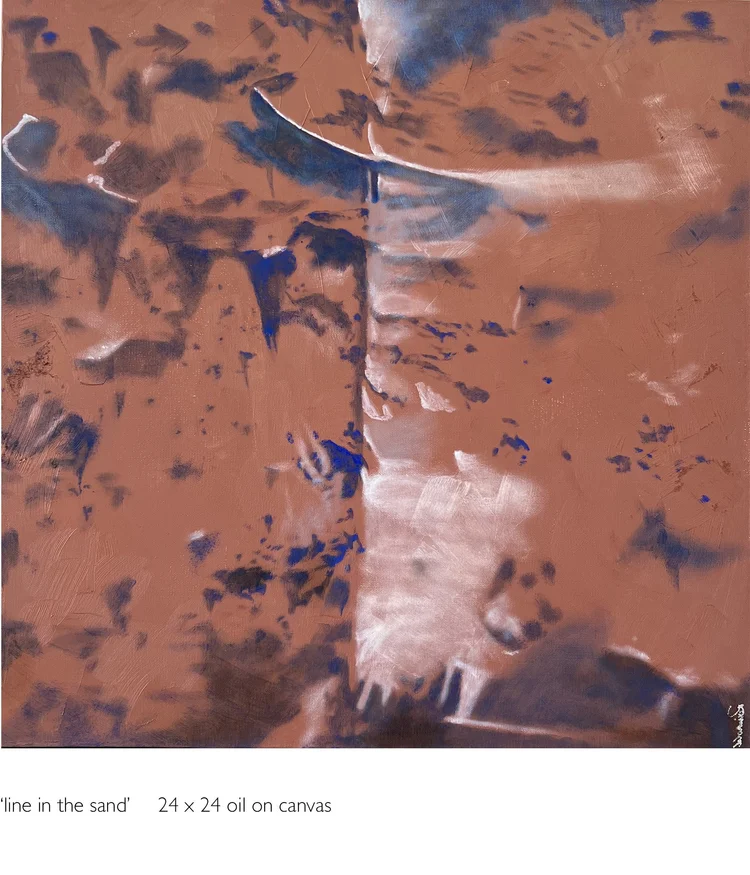 line in the sand, 24 x 24 in, oil on canvas. Painting by Reinhold Schwenk.