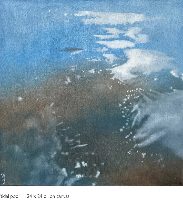 tidal pool, 24 x 24 in, oil on canvas. Painting by Reinhold Schwenk.