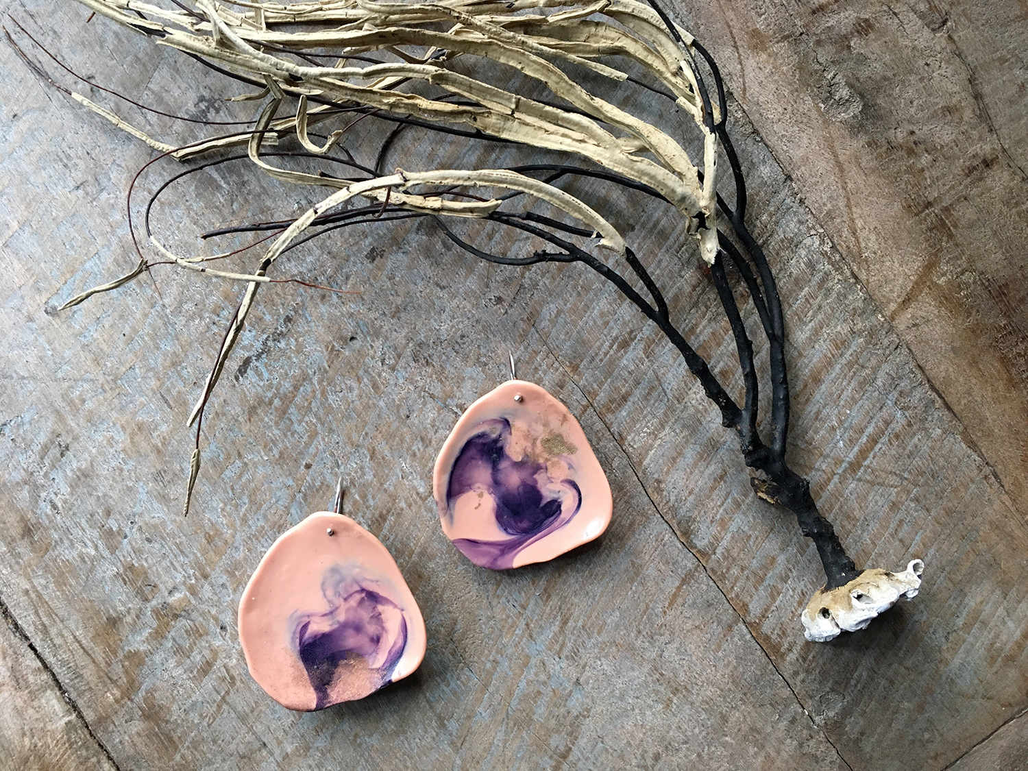 handmade resin earrings by flock curiosity assembly - falling for florin key west