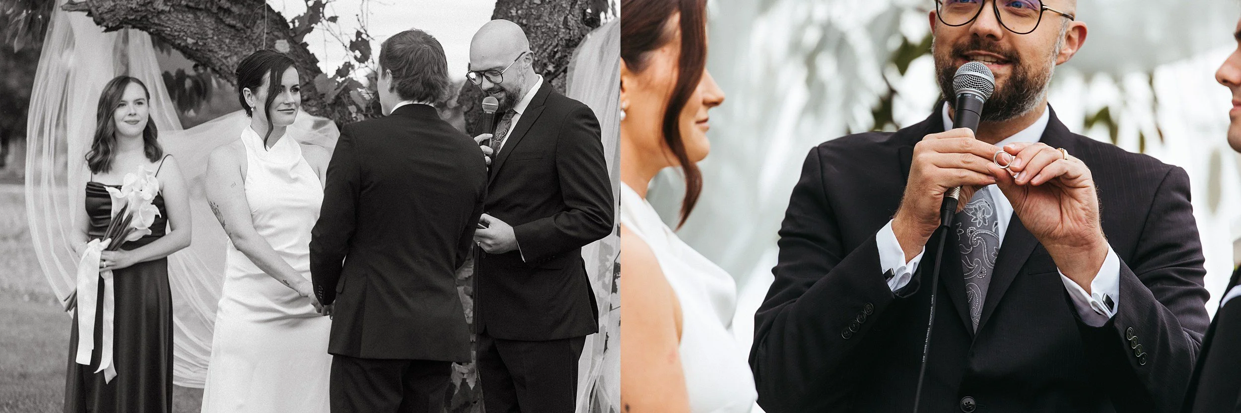 Bride reading vows and a wedding ring