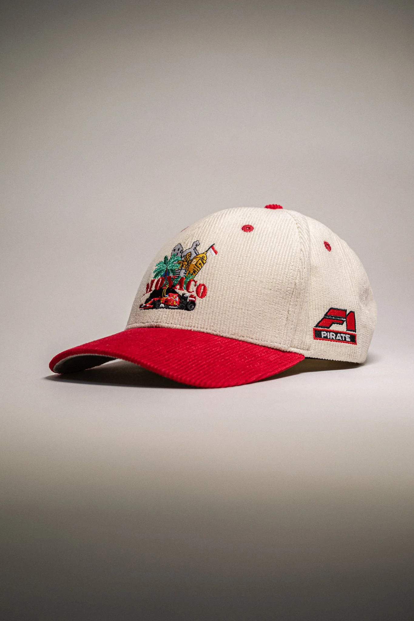 Pirate Monaco Racing Corduroy Hat (Cream/Red) — PIRATE WORLDWIDE