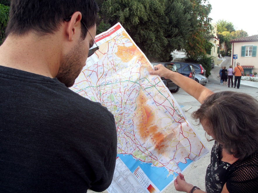 Athens_Reu with map lady.JPG