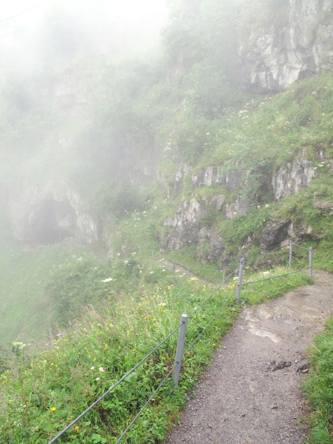  First you walk down a steep misty path 