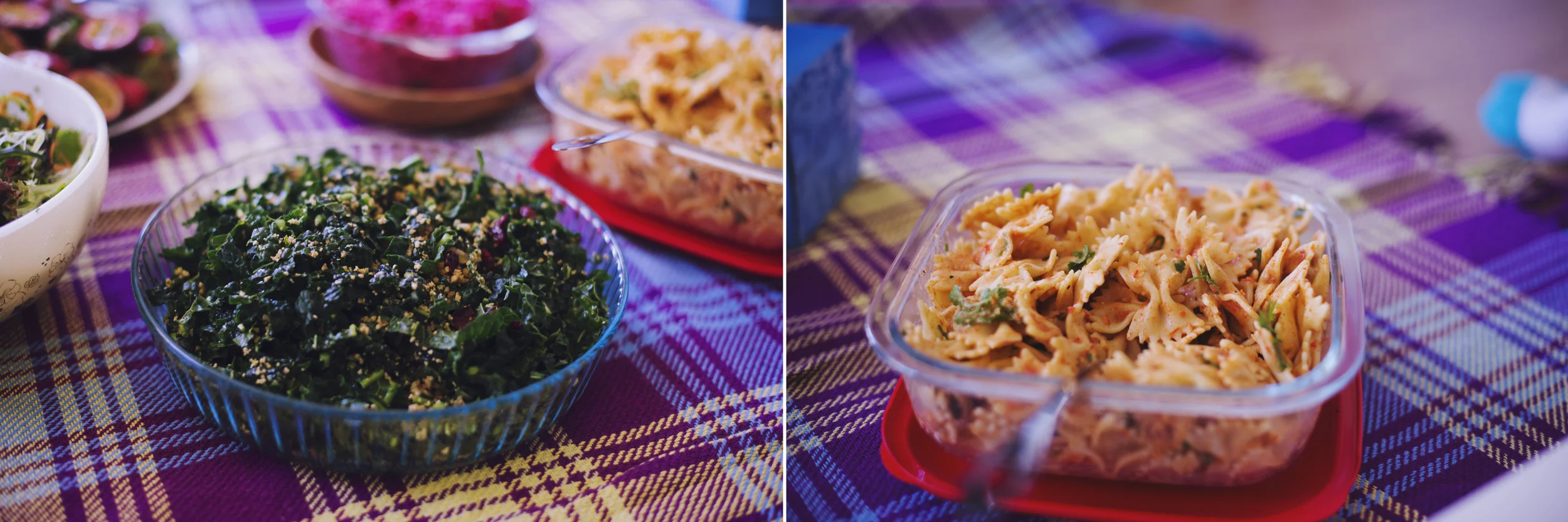  'cheezy' kale salad / roasted capsicum pasta