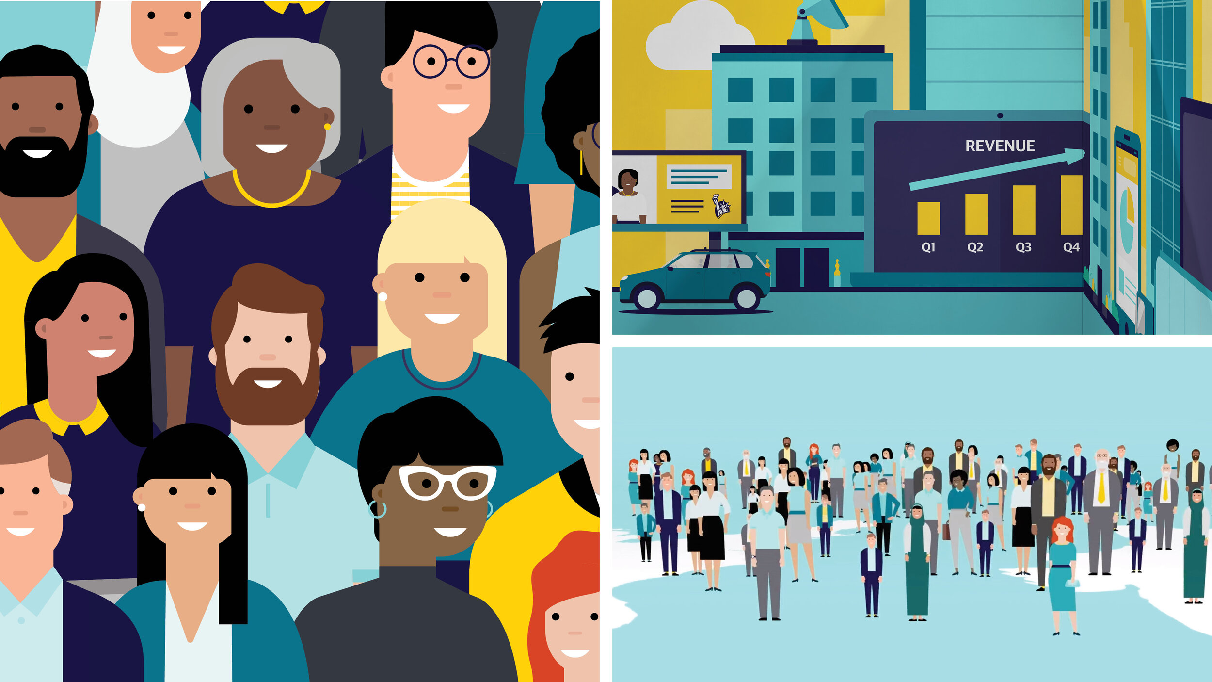 Thinking beyond the graphic system we would commission an illustrator to create a D&I world. 