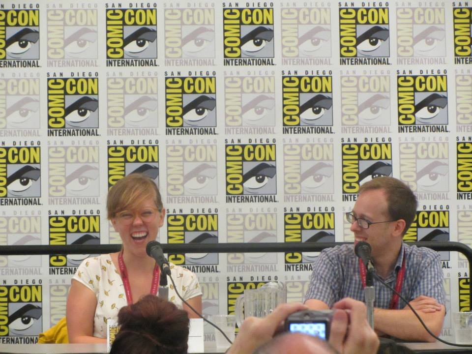 The artist shown here snort-laughing at her husband in front of a crowd of hundreds at San Diego Comic Con 2014, where she was a special guest. (Photo by Jamie Bressler)