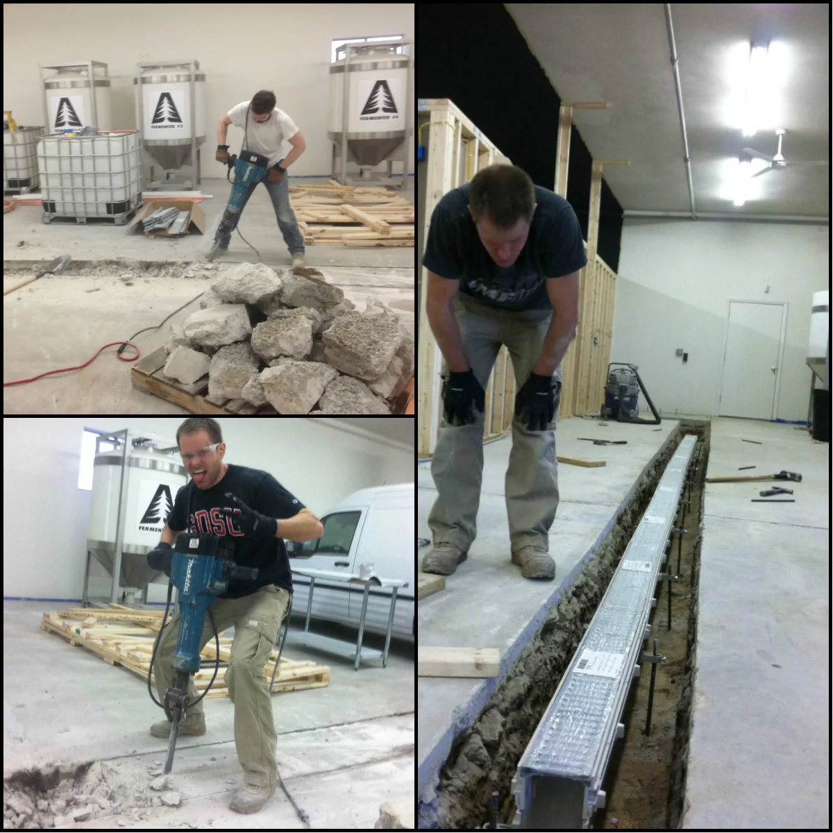 Creating our floor drain. We know way more about concrete floors than we ever wished to.