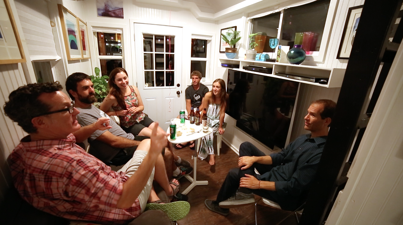 Alexis, Christian & Kai at Orlando Lakefront Tiny House & RV Community with residents, James and Cassie