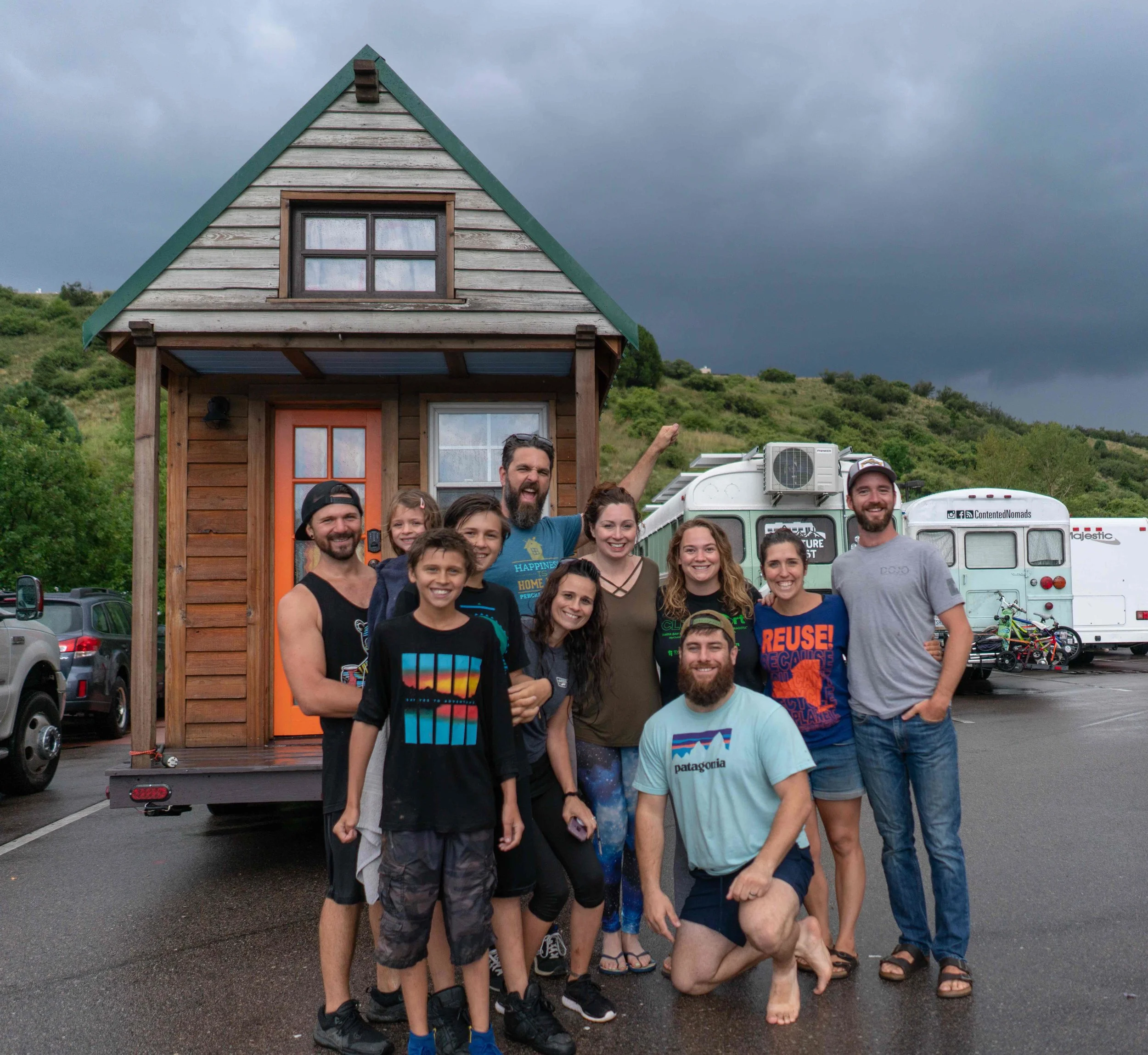 We met Jimmy & Tara and their kids, new full-time RVers, while parked at the Bass Pro Shop with some of our skoolie friends. This was taken after surviving a rain/hail storm at the Garden of the Gods Park with the Contented Nomads bus family and the Adventure or Bust couple.