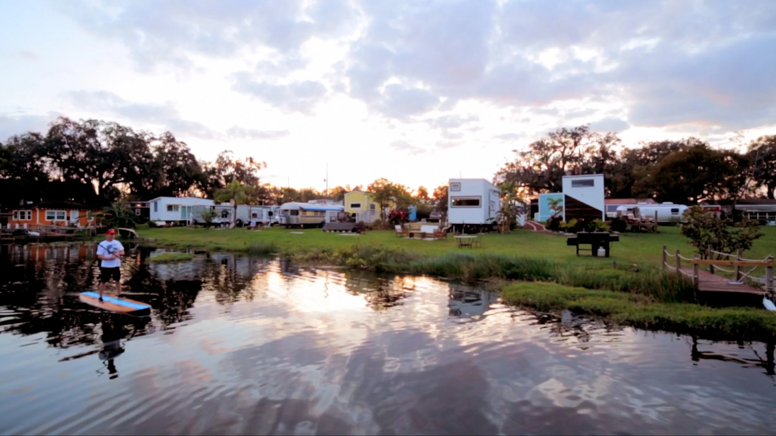 Jump on a paddle board right from the front door of your tiny home.