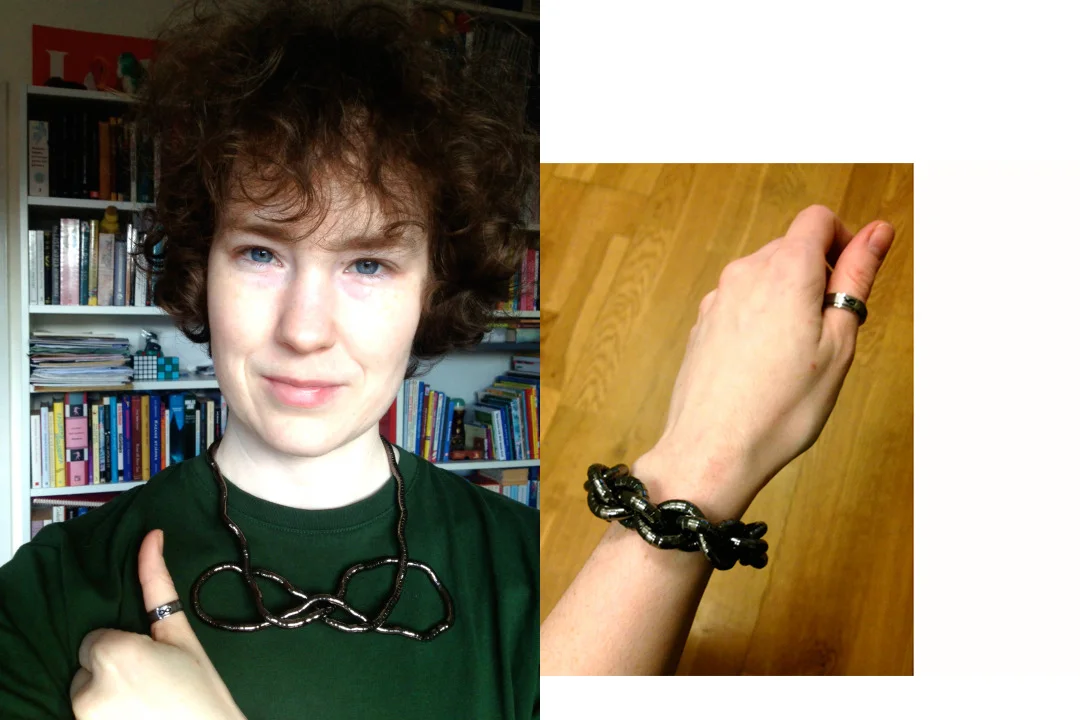 Idlewildly, with a Snaketwist worn as a bracelet and necklace and a spinner ring
