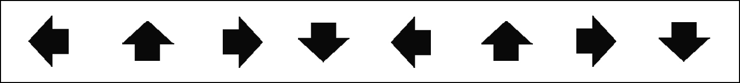 Photo description: 8 evenly distributed black arrows facing in 4 different compass directions