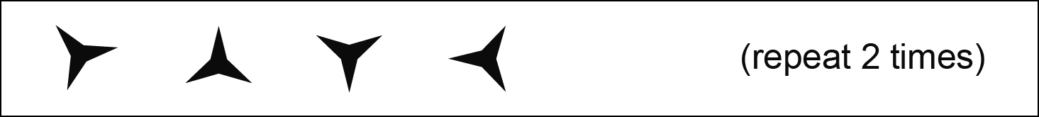 Photo description: 4 evenly distributed triangular symbols, each pointed in a different direction, and the words "repeat 2 times" 