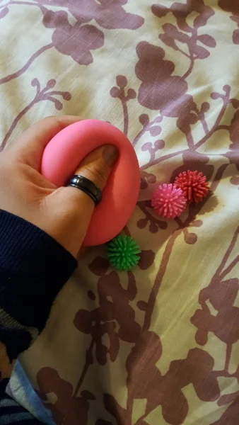 A, with a stretch ball, hedge balls and a spinner ring
