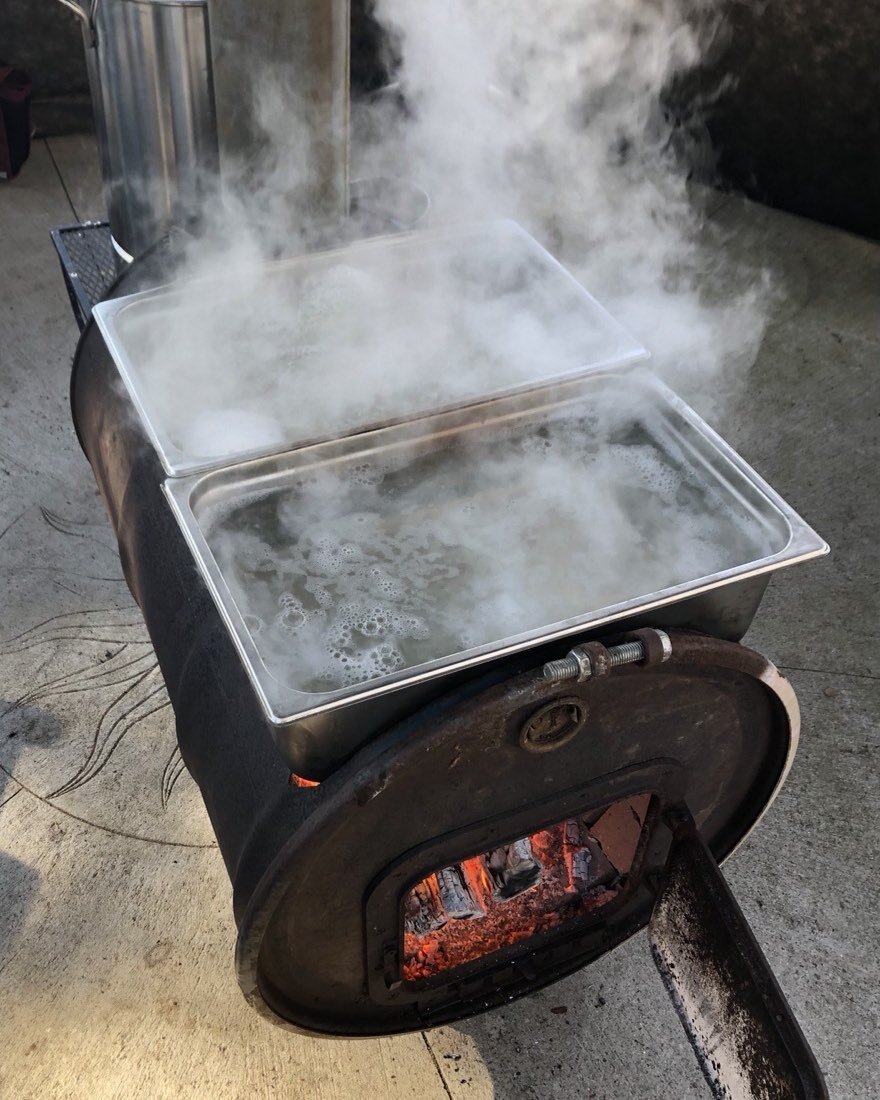 Cooking down our first batch of maple sap! 😁❤️ so thankful for the awesomeness Mother Nature provides