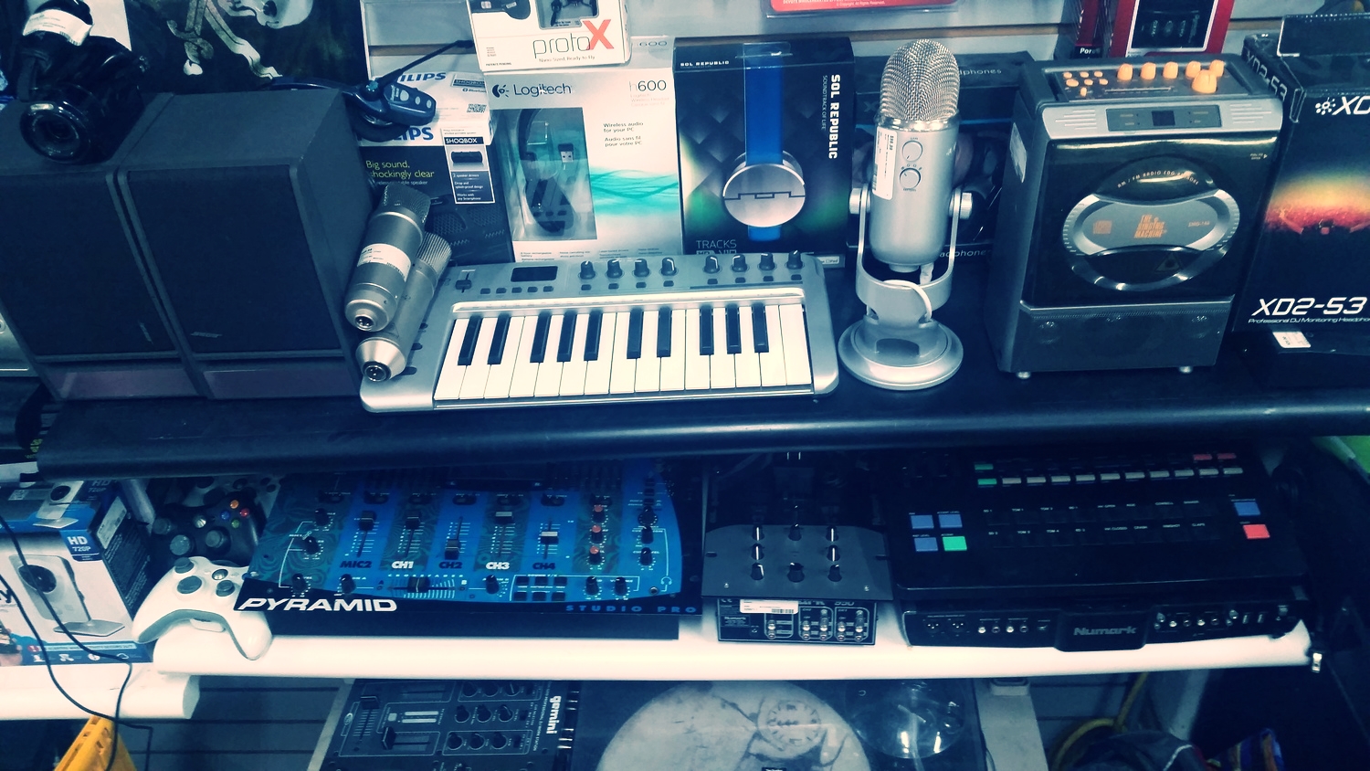 We carry mixers, keyboards, microphones, EQ and compression interfaces,