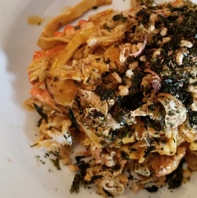 Uni fettucine with Santa Barbara stone crab and furikake