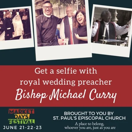 Members at St. Paul's modeling evangelism at Market Days. June, 2018