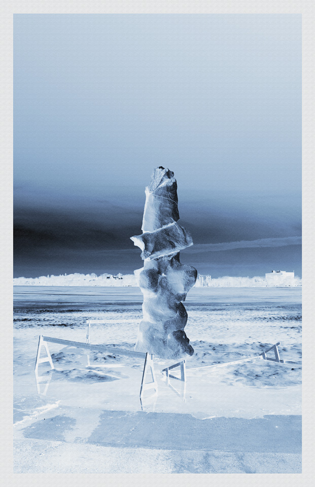 Rolling boulders on royalty teaches children to sing and dance in a constant loop (Gaelic) archival pigment on aluminum, 2 4" x36", 2010