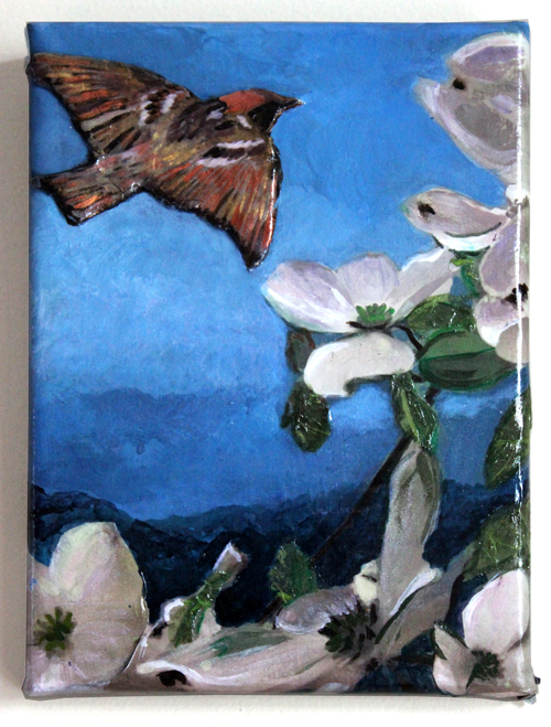 Deco Bird Imixed media on wood panel,&nbsp;collage, acrylic paint&nbsp;5" x 7"