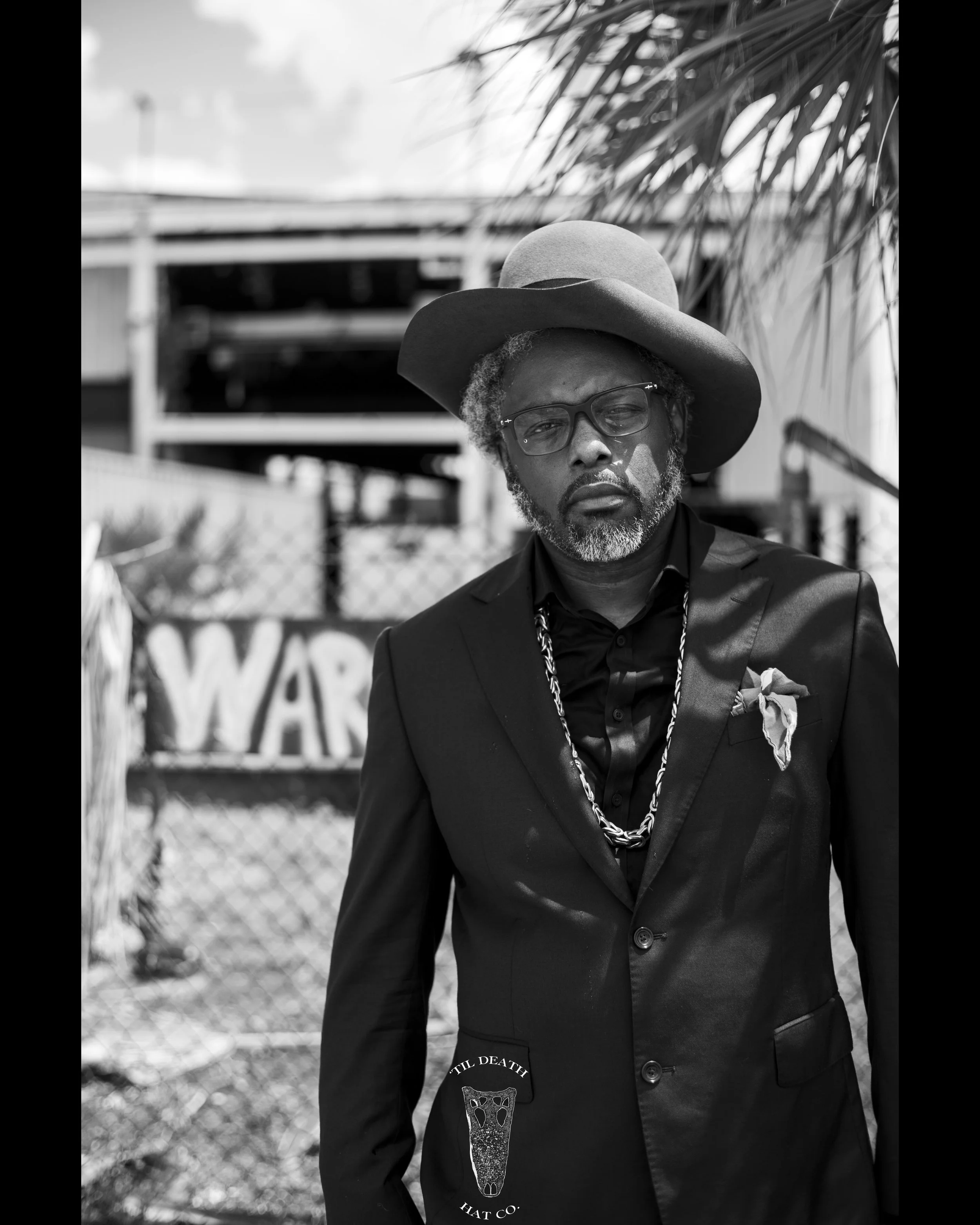 Andre Jones in custom made hat from Til Death Hat Co in Ybor, Tampa, Florida. Bespoke dress felt hat.