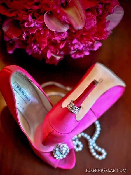 The bright pink blossoms matched the bridesmaids shoes and created an effortless chic effect reminiscent of a Ralph Lauren look.