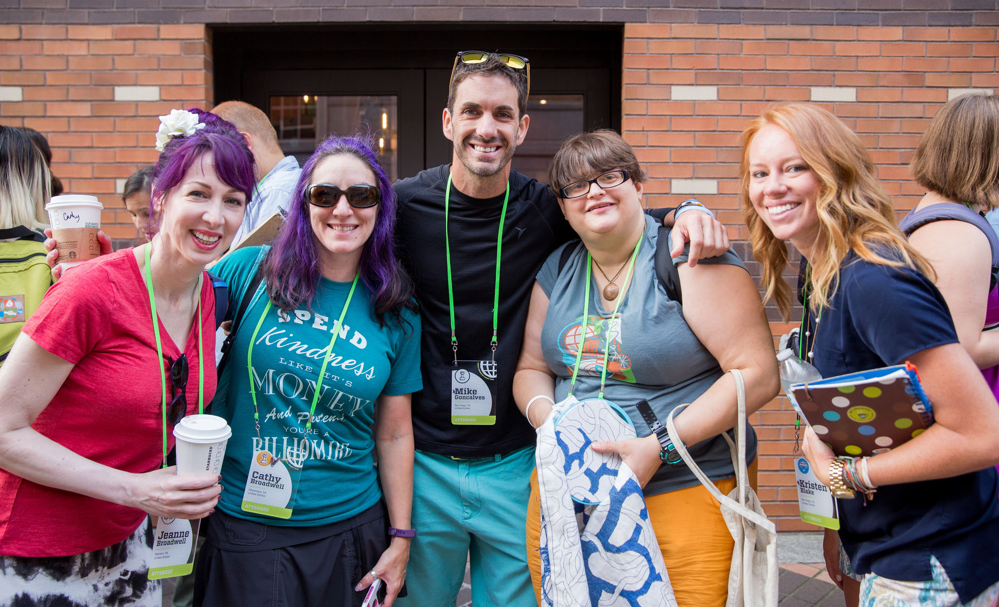 From left to right: My amazing sister Jeanne Broadwell, myself (wearing a T-shirt that I designed for Live Your Legend, Mike Goncalves (owner of the The Wellness Bucket and my client), a new friend we met in line, and the awesome Kristen Blake. Photo credit: Armosa Studios