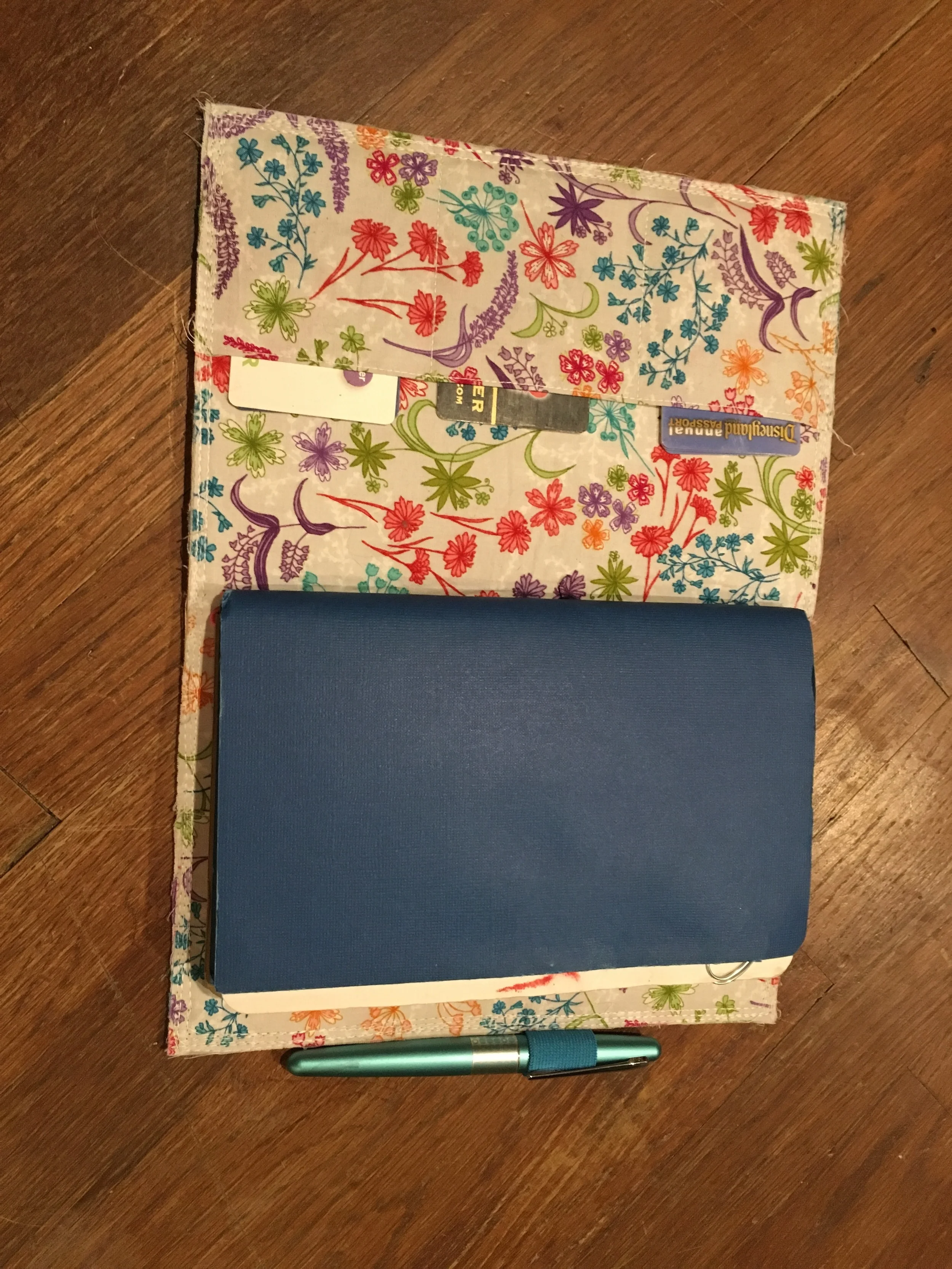 Card pockets on the first cover. Favorite fabric, but eh on the corners.