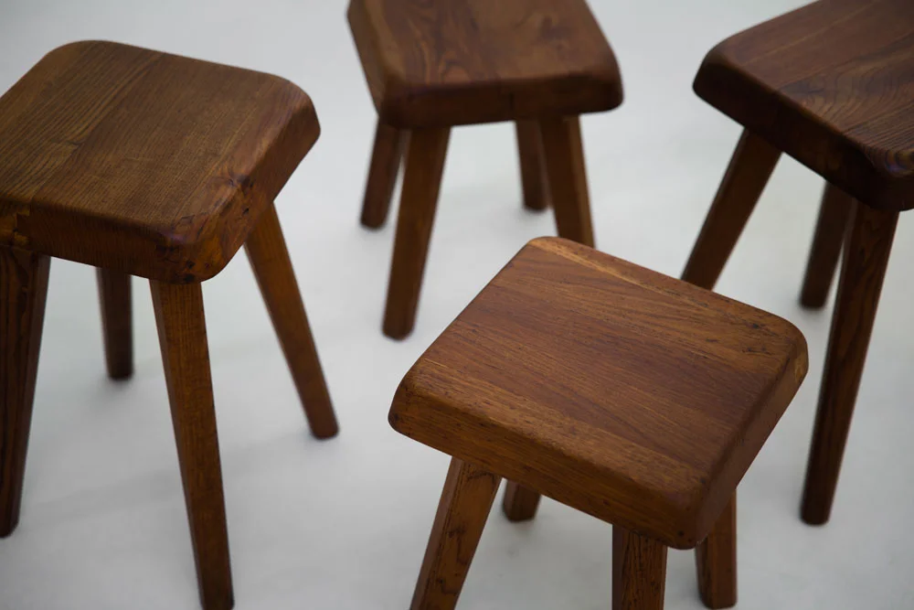  Pierre Chapo early S01 stools, set of four elm France, 1960s  sold  