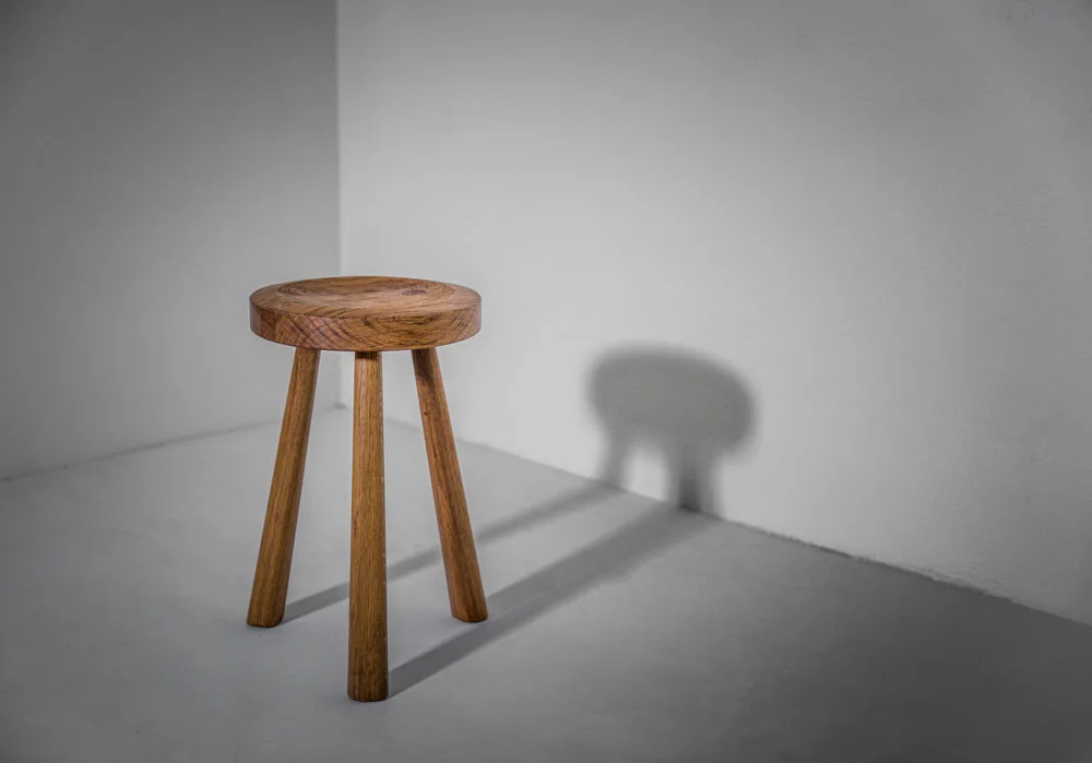  Marolles stool ‘à la gouge’ carved oak France, 1950s 