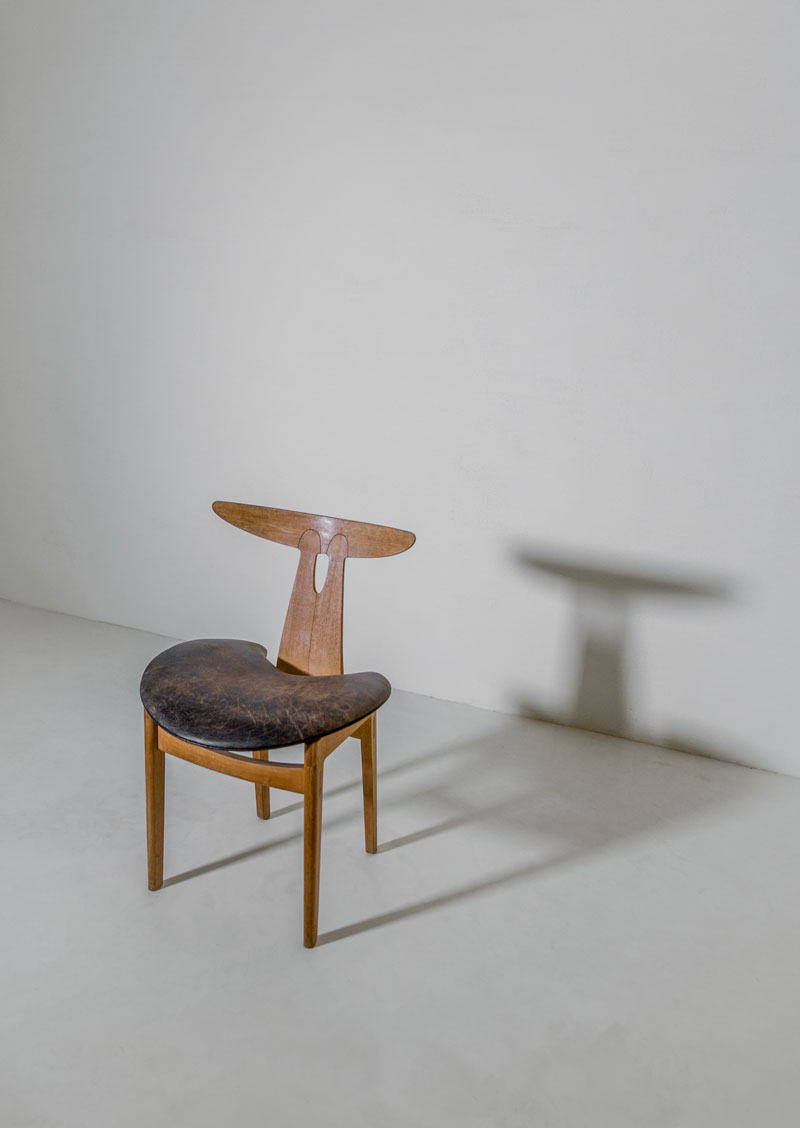  Vilhelm Wohlert rare chair ash, vintage leather cabinetmaker Arne Poulsen, Denmark, c. 1958 literature:  Dansk Møbelkunst gennem 40 aar , Vol. 4, Grete Jalk, p. 64-65 