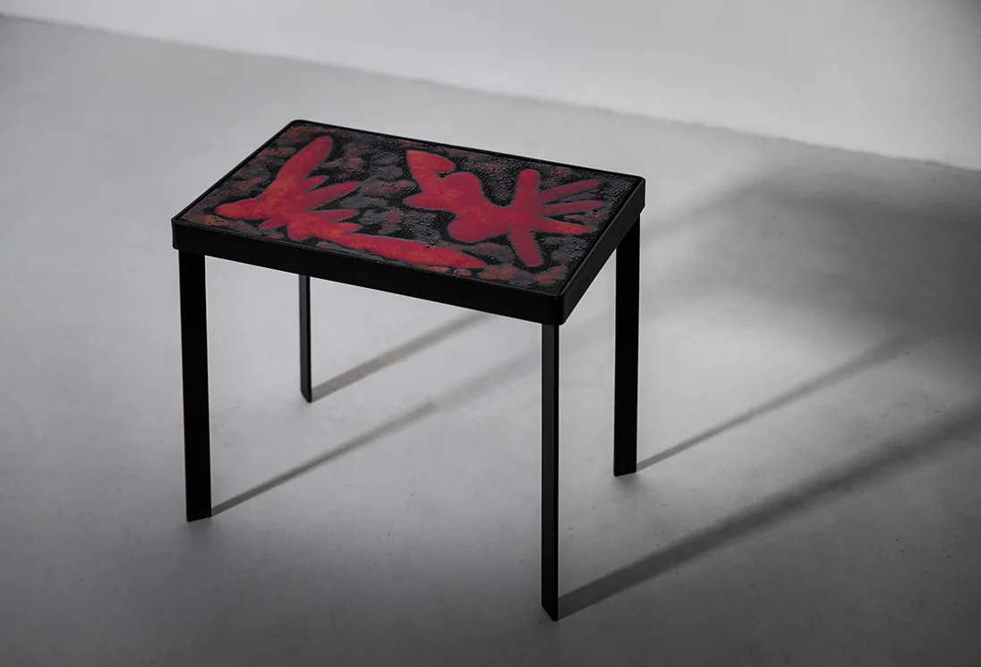  Robert and Jean Cloutier side table steel, ceramic tile France, 1950s 
