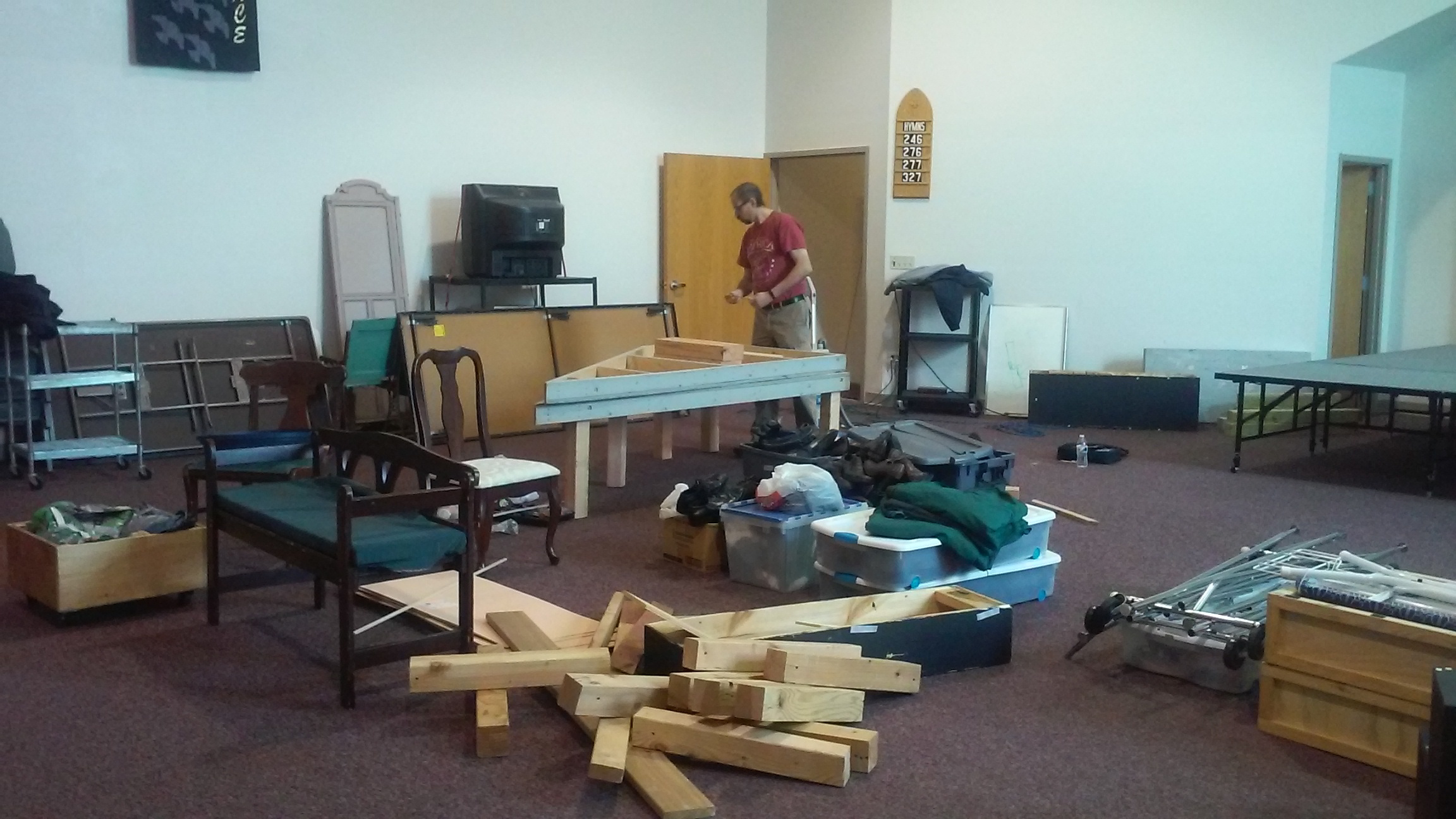 Mr. Neumann making new legs for our stage.