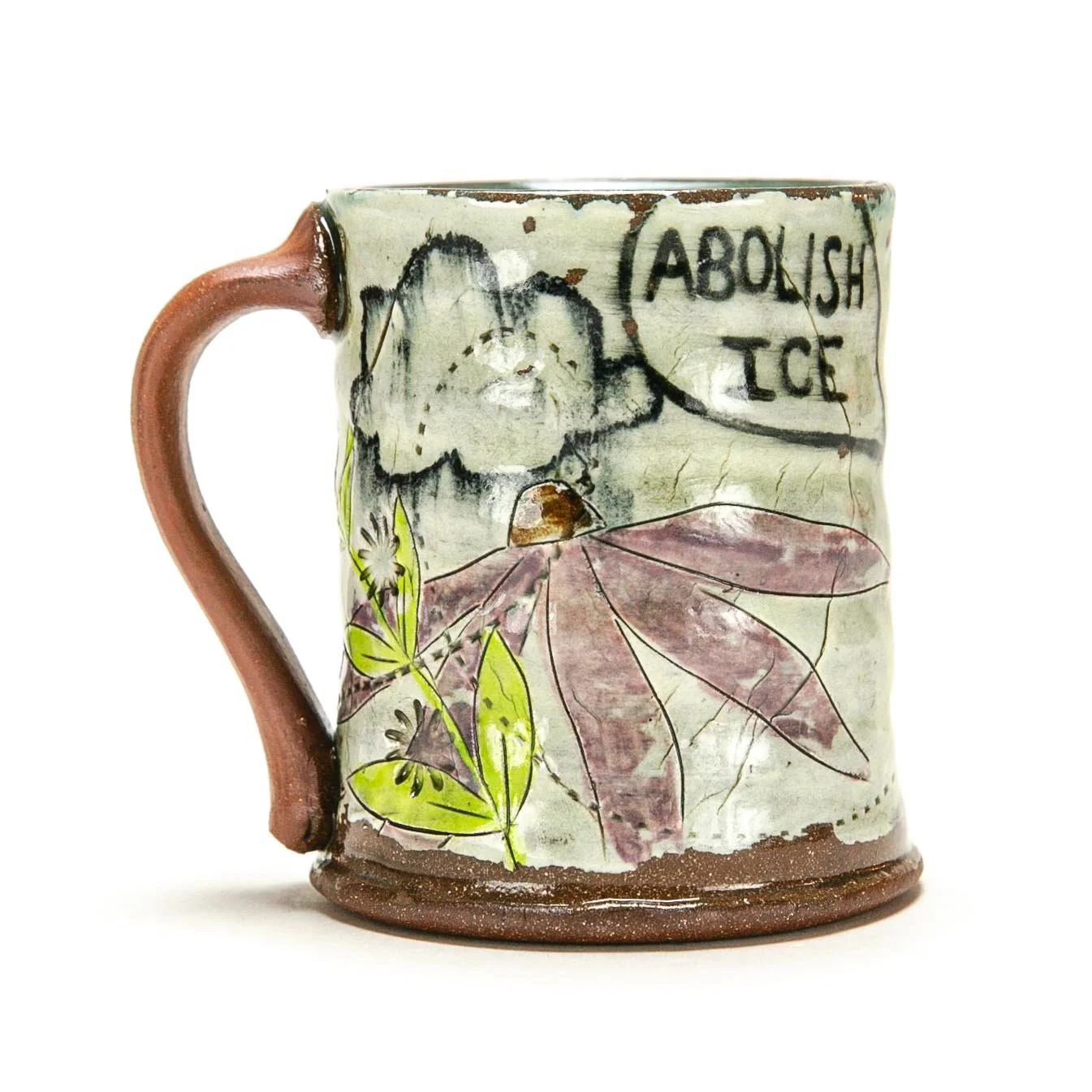 Mug: Red Stoneware with slip and underglaze. ^5 Oxidation