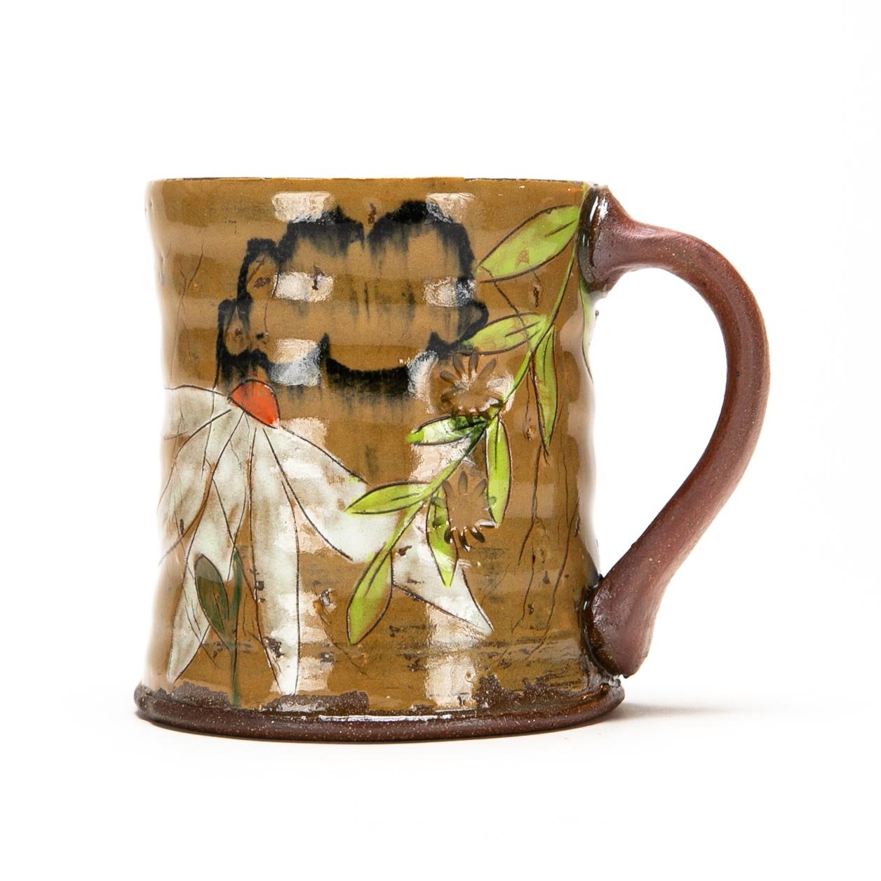 Mug: Red Stoneware with slip and underglaze. ^5 Oxidation