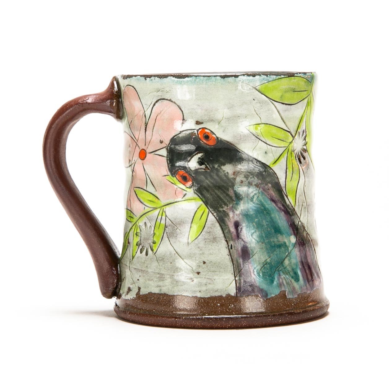 Mug: Red Stoneware with slip and underglaze. ^5 Oxidation