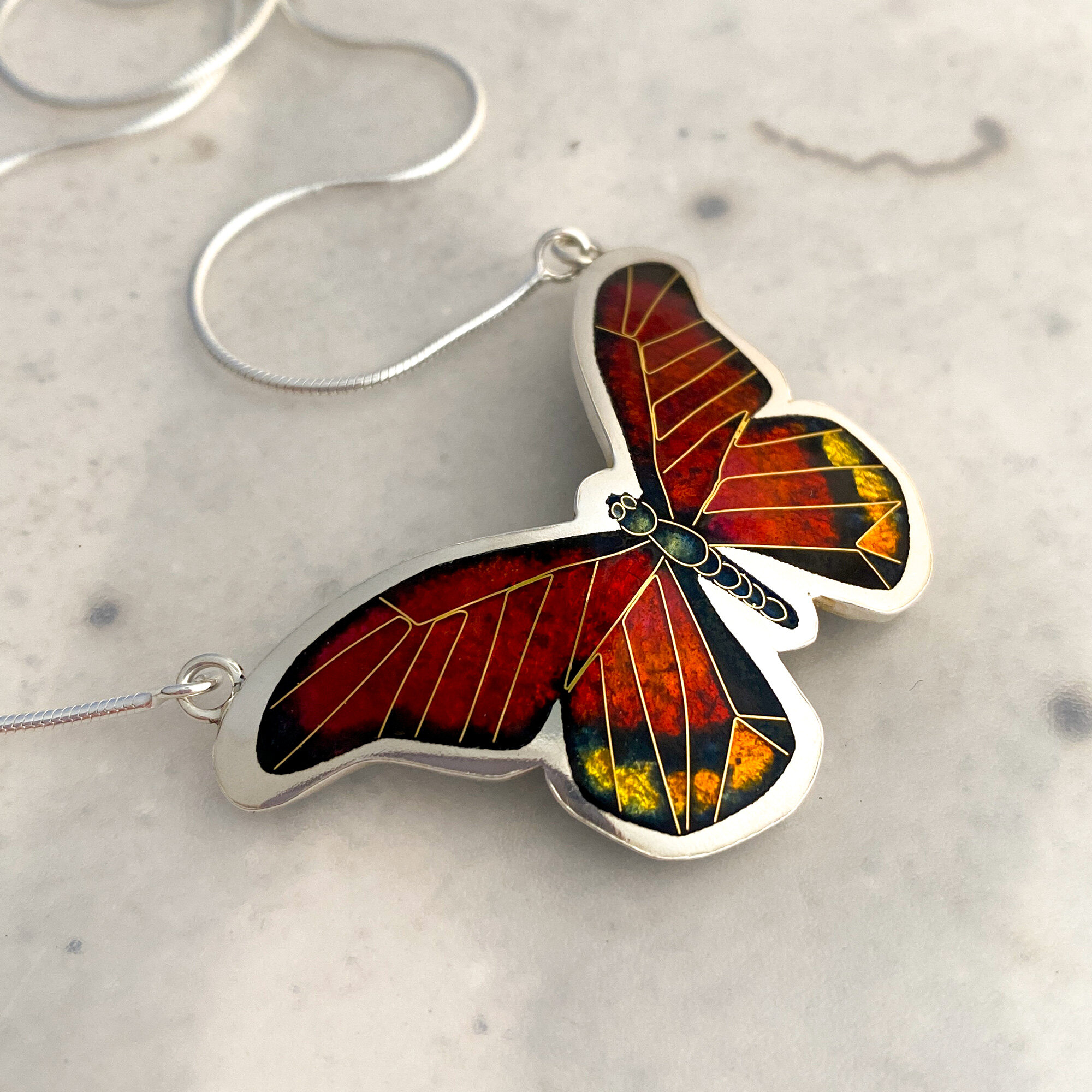 Red Butterfly Shine Charm Necklace