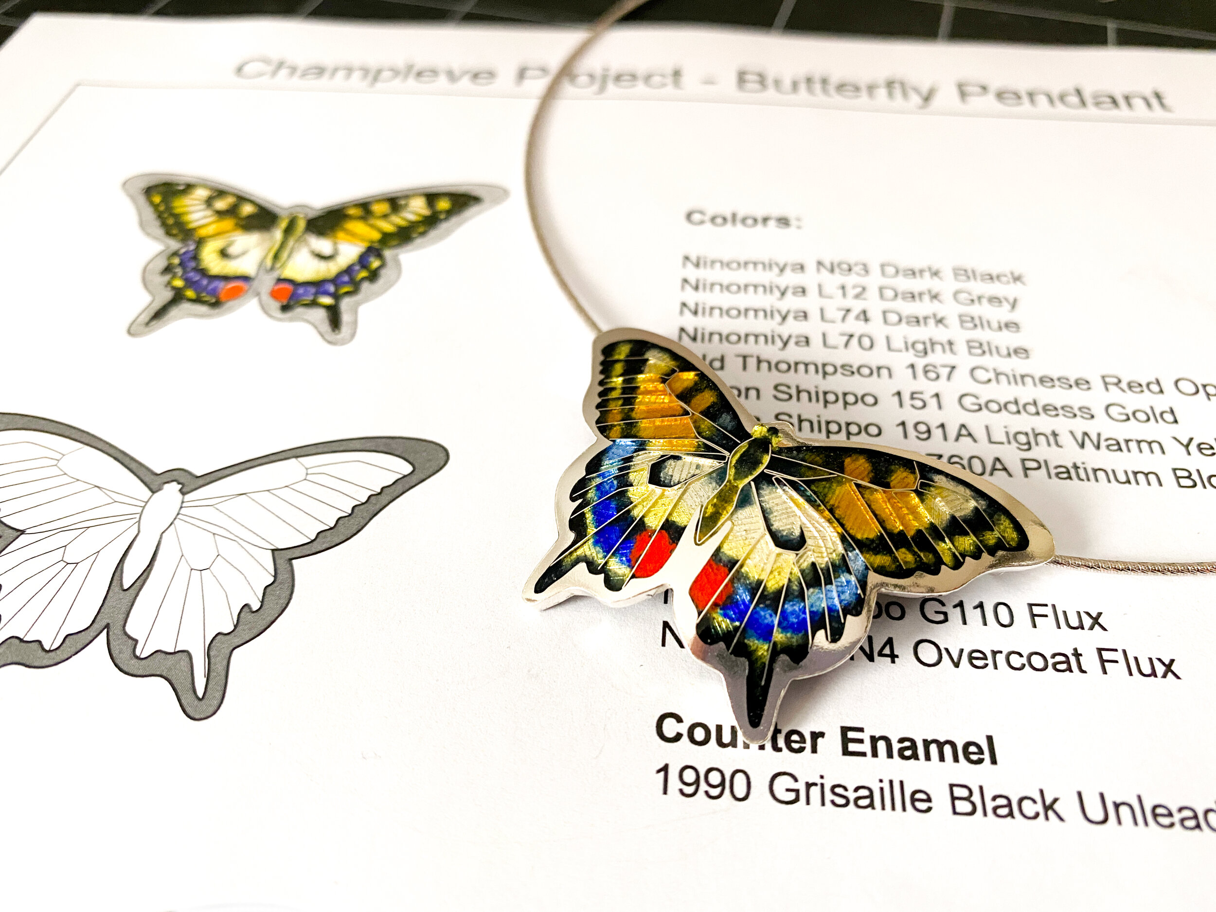 Champleve Butterfly Pendant