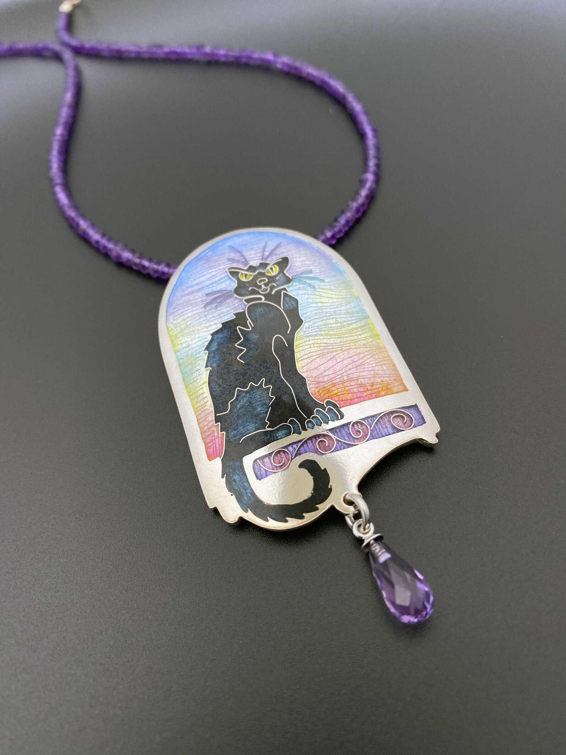 Black Cat Champlevé Pendant