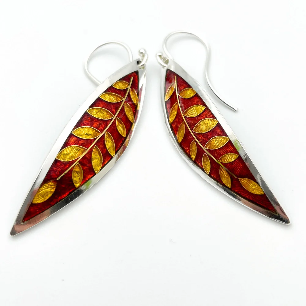 Elegant Red Leaf Earrings Enameled Red Enamel Leaf Earrings: Gold Tone Autumn Jewelry - Etsy main image 4