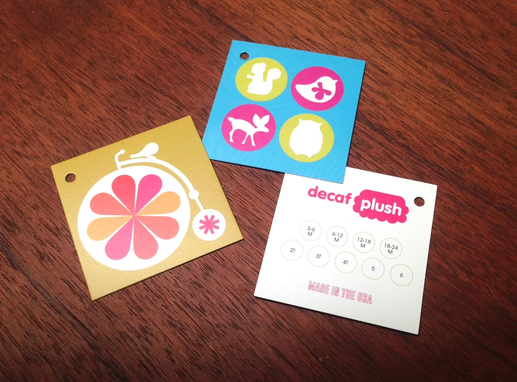 decaf plush hang tags
