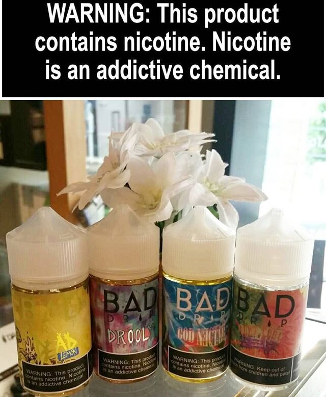 Highlighting one of the newest brands in our Doylestown shop, @baddrip ! Some seriously tasty, punchy and flavorful eliquids made right here on the East Coast. We stock Dead Lemon, Drooly, God Nectar and Don't Care Bear. Some flavors also available i