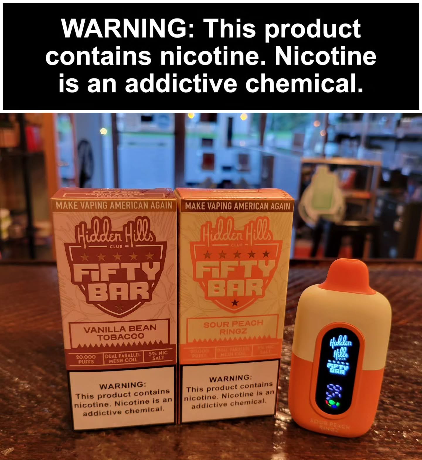 We've got some bangin' new AMERICAN MADE disposables in our Doylestown store! From Beard Vape Co, Hidden Hills Fifty Bars! The new flavors are Sour Peach Ringz and Vanilla Bean Tobacco. With 20,000 puffs, and all American hardware and eliquid, this d