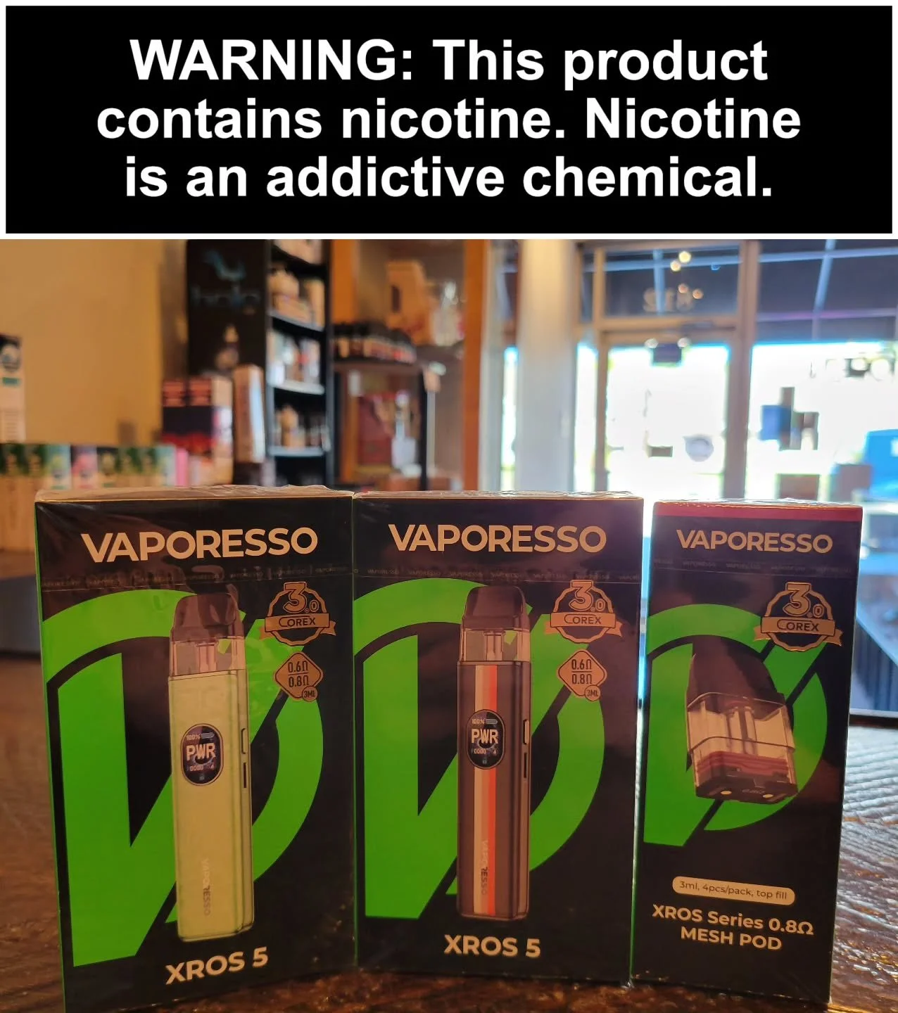 Your favorite pod system got a level up! The Vaporesso XROS 5 kit features the biggest battery yet, and 30 watts of max power! We've also got the newest cx3 pods, with improved airflow and flavor density. They're available at both our store locations