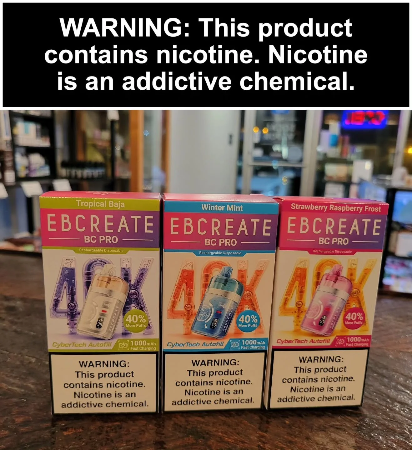 We've got the brand new BC PRO 40K's from EB Create at our Doylestown shop! These stand out from other devices with a clear design and transparent eliquid tank. This lets you monitor the generous 16.5 mililiters of juice. It also features a huge 1,00